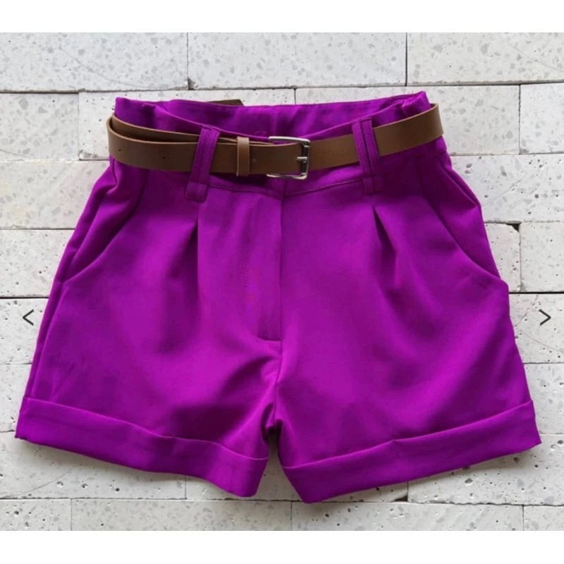 Short Feminino de Alfaiataria Social com Cinto e Cintura Alta – Promoção Especial