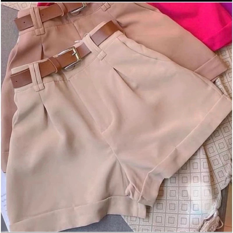 Short Feminino de Alfaiataria Social com Cinto e Cintura Alta – Promoção Especial
