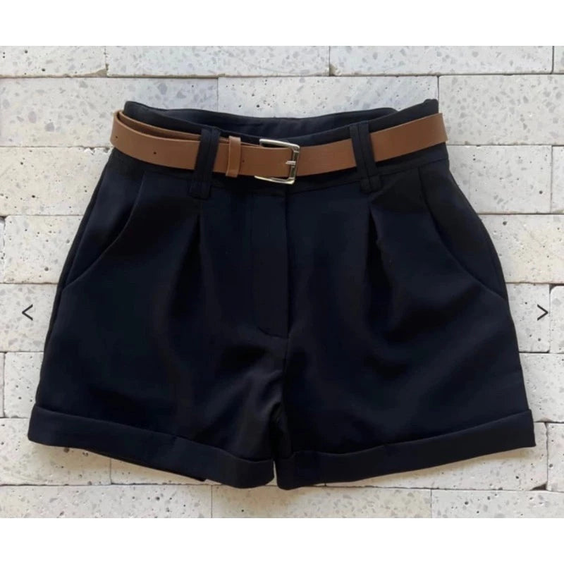 Short Feminino de Alfaiataria Social com Cinto e Cintura Alta – Promoção Especial